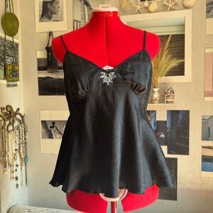August Silk Black Camisole with Embellishment